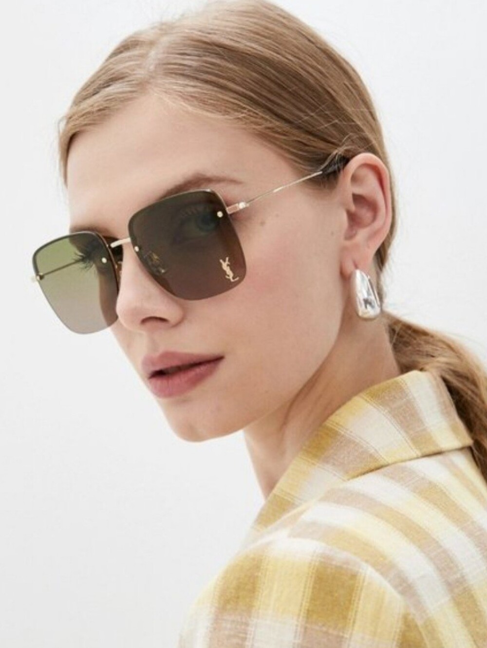 Yves Saint Laurent SL312M Gold Frame Brown Gradient Square Sunglasses